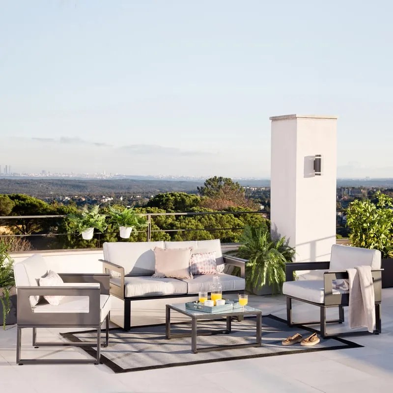 Salotto da giardino Odyssea NATERIAL in n/a antracite con cuscini in poliestere grigio per 4 persone