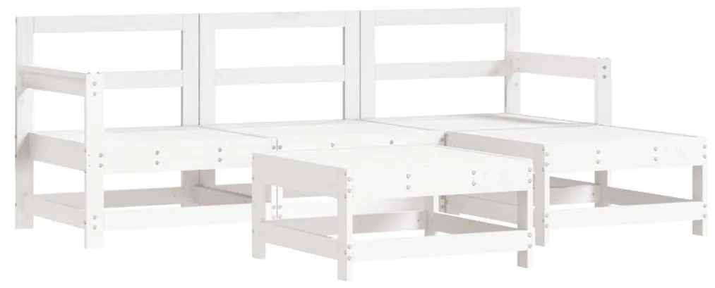 Set divani da giardino 5pz con cuscini in legno massello bianco