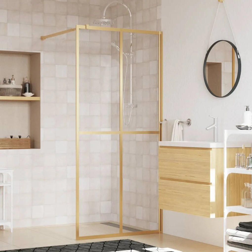 Parete Per Doccia Walk-in Vetro Trasparente Esg 90x195 Cm Oro /