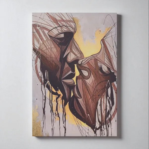 Quadro moderno verticale su tela 60x90 cm con rappresentazione bacio astratto