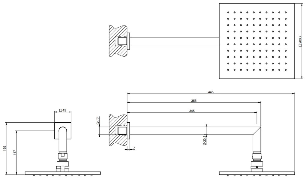 Soffione anticalcare doccia 20x20 quadro a parete orientabile cromo Emporio 47286 Gessi