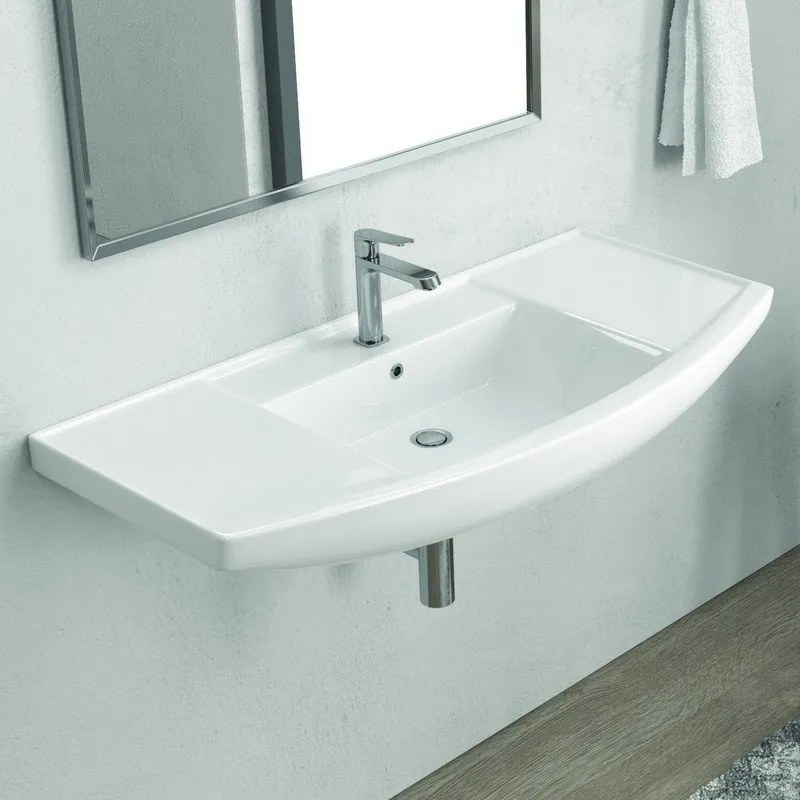 Lavabo bagno sospeso 100 cm in ceramica Litos-BN10 - KAMALU
