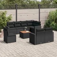 Set Divani da Giardino 9 pz con Cuscini Nero in Polyrattan 3256545