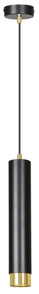 Sospensione 1 Luce Brunilde In Acciaio Nero Con Tubolare In Nero E Oro