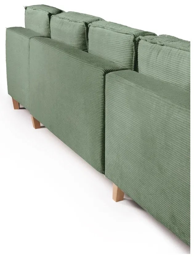 Divano angolare in verde chiaro allungabile (con penisola a sinistra/a forma di "U") con rivestimento in velluto a coste Tori – Bonami Selection