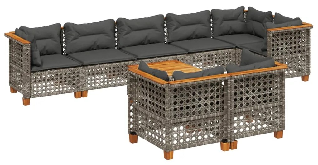 Set divano da giardino 9 pz con cuscini grigio in polyrattan