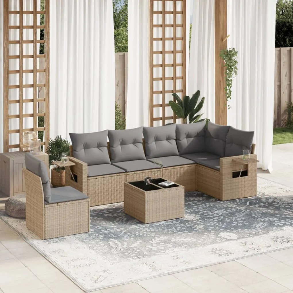 Set divani da giardino 7 pz con cuscini beige in polyrattan