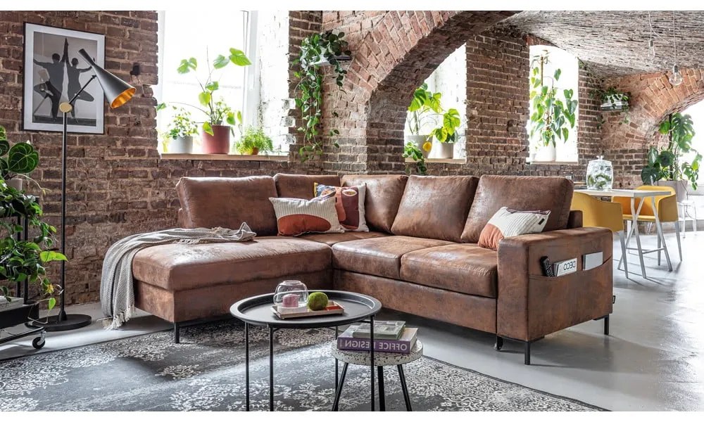 Divano letto angolare in similpelle marrone (angolo sinistro) Lofty Lilly - Miuform