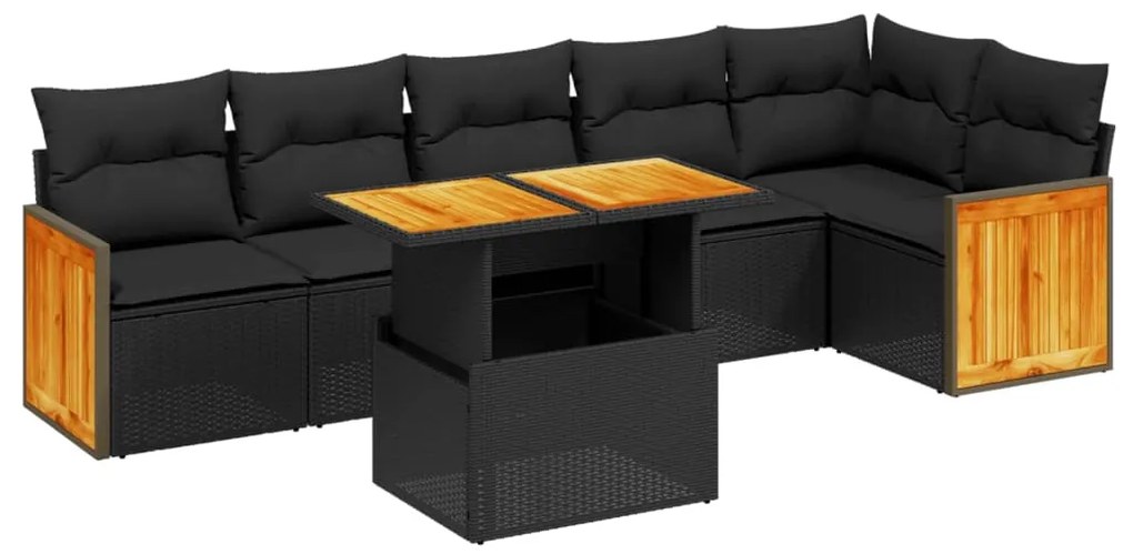 Set Divani da Giardino con Cuscini 7pz Nero Polyrattan