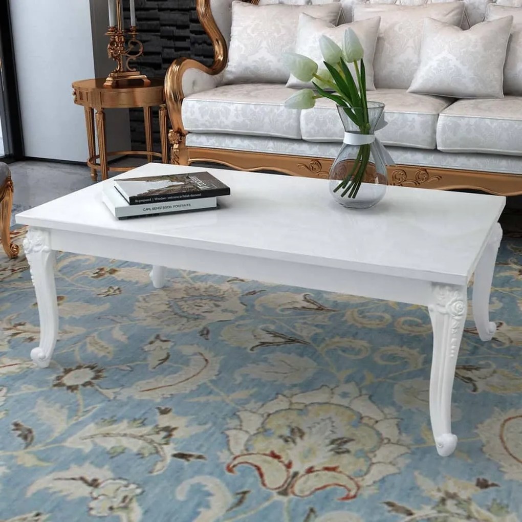 Tavolino Da Salotto 115x65x42 Cm Bianco Lucido /