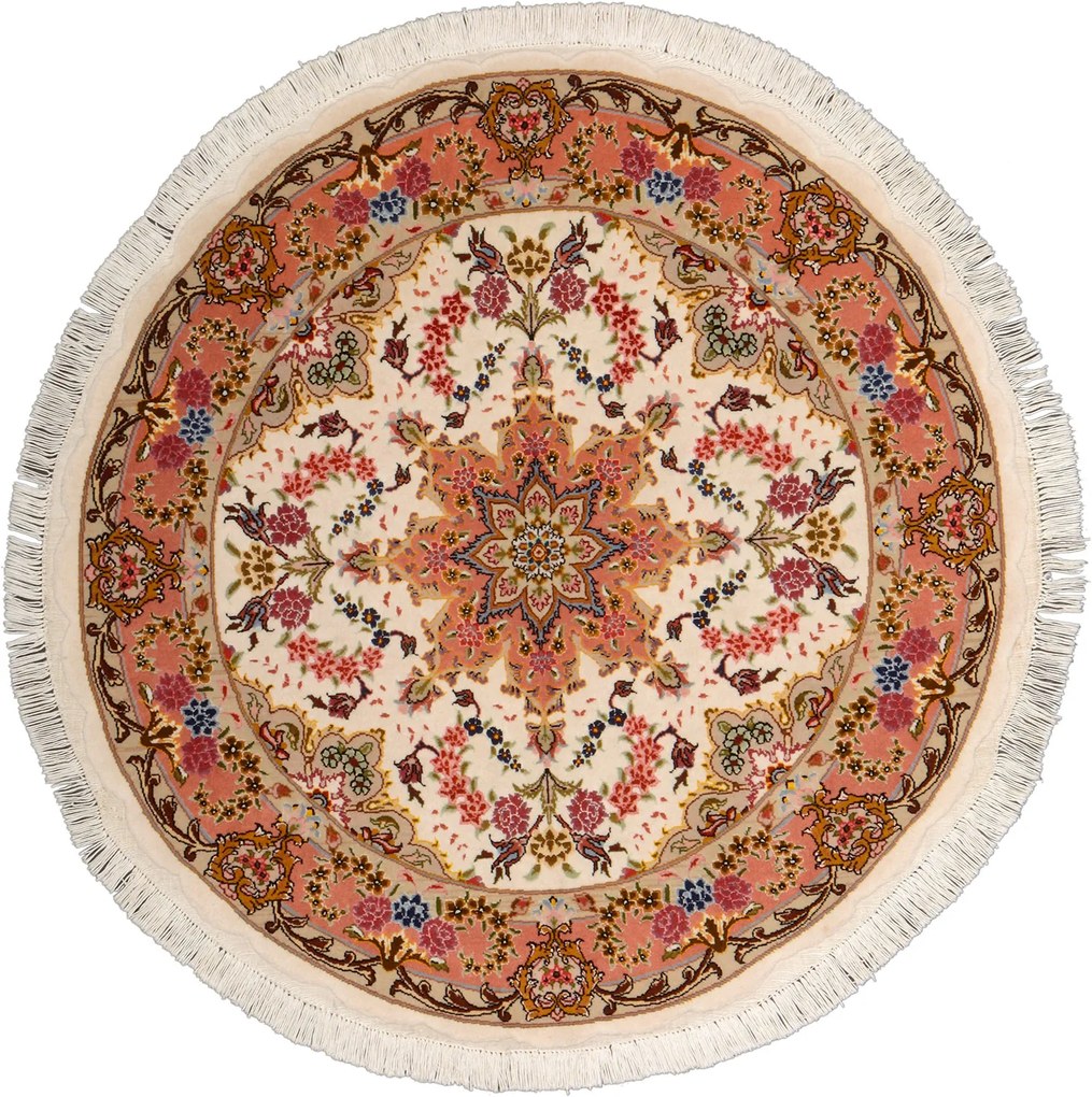 Tabriz Tappeto 100x100 Beige (Iran) Annodato A Mano