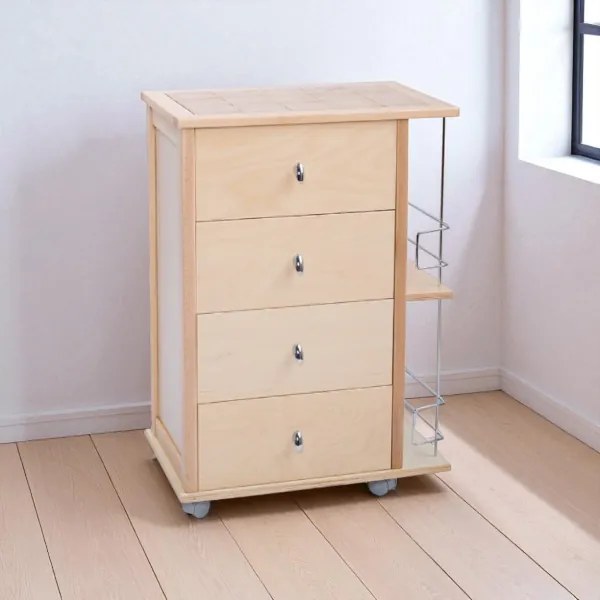 Carrello da cucina POKER con cassetti e portabottiglie Naturale