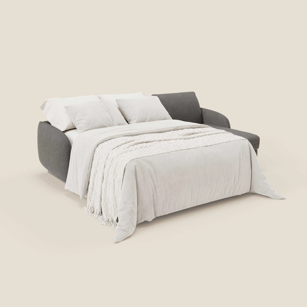 Ninfea Divano Letto Angolare con Penisola Contenitore e Materasso H18 cm - piedini in metallo e Tessuto impermeabile T03 antracite