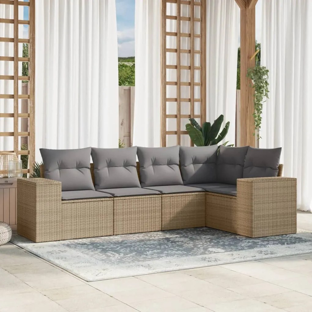 Set divano da giardino 5 pz con cuscini beige in polyrattan