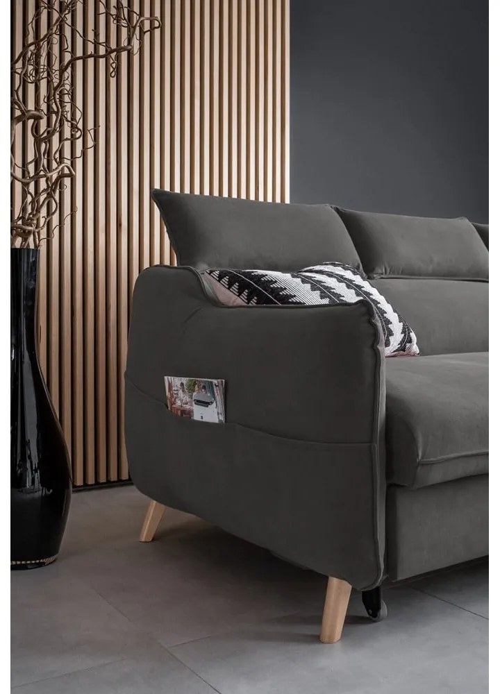 Divano letto angolare in velluto grigio scuro (angolo destro) Sweet Harmony - Miuform