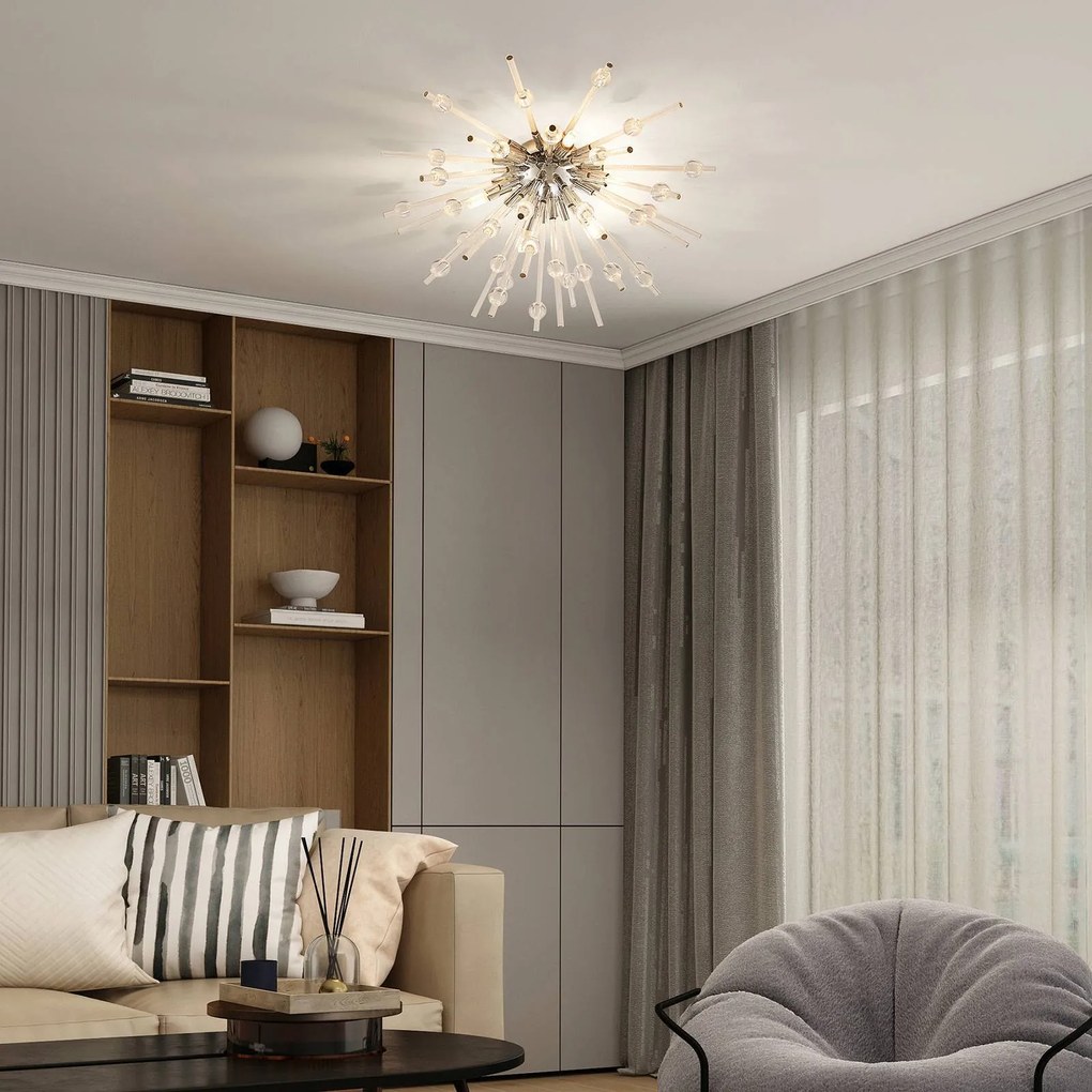 Plafoniera di design Kirai Lucande, dimmerabile, Cromo / Argento, Soggiorno / Sala da pranzo, Metallo, Design, Plafoniera
