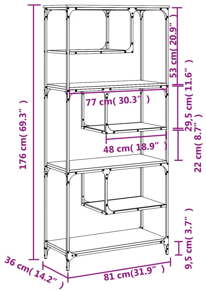 Libreria Nera 81x36x176 cm in Legno Multistrato