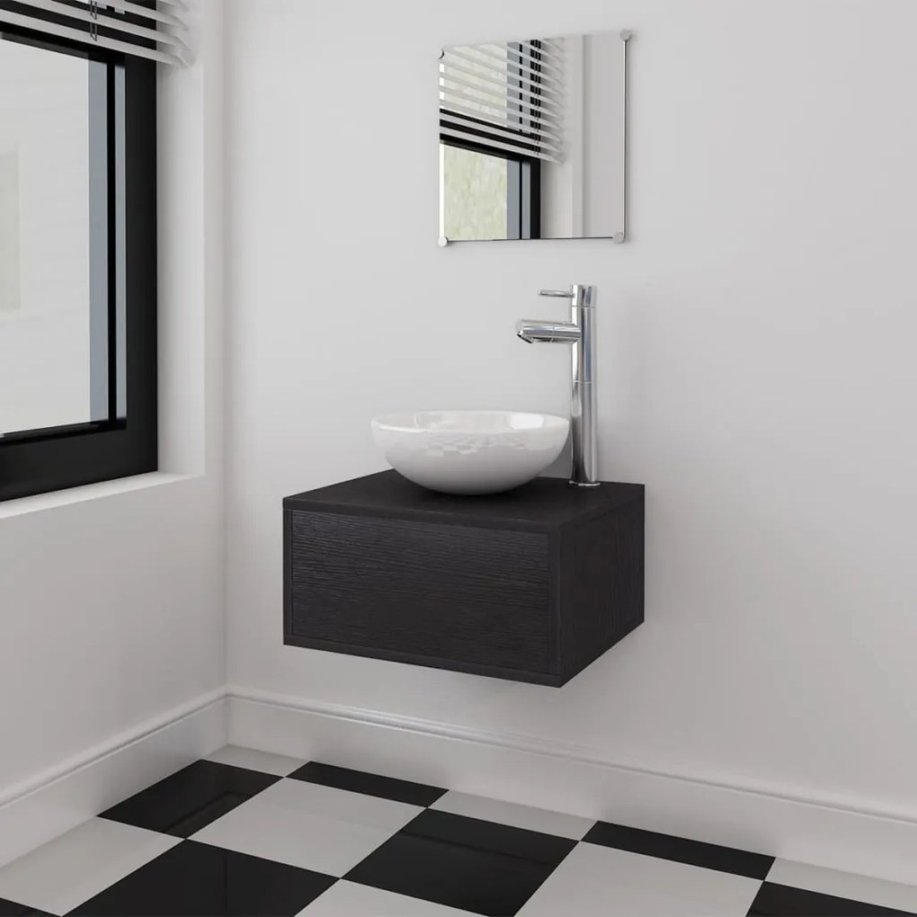 Set Mobili Da Bagno Con Lavabo 3 Pz Nero /