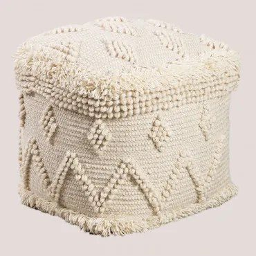 Puff quadrato in lana Drutt Beige Crema - Sklum
