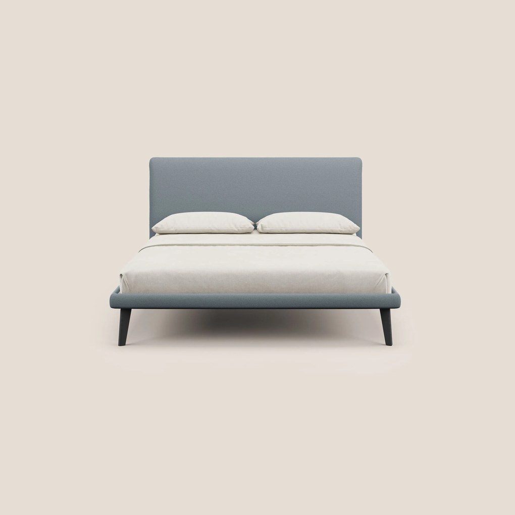 Noel letto minimal scandinavo con piedi in mogano e tessuto fiammato impermeabile T19