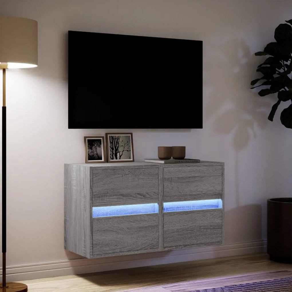 Mobili tv a parete con luci led 2pz grigio sonoma 41x31x45 cm