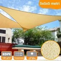 Vela Telo Parasole 5x5mt Tenda Triangolare Ombreggiante Giardino in HDPE Beige