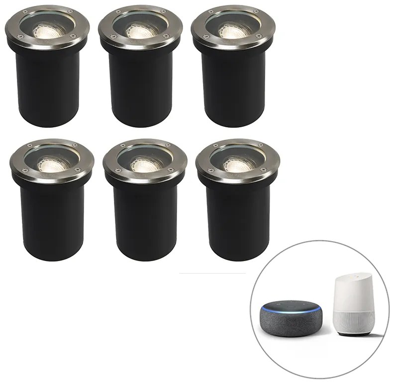 Set di 6 faretti da terra intelligenti orientabili incl. WiFi GU10 - Delux