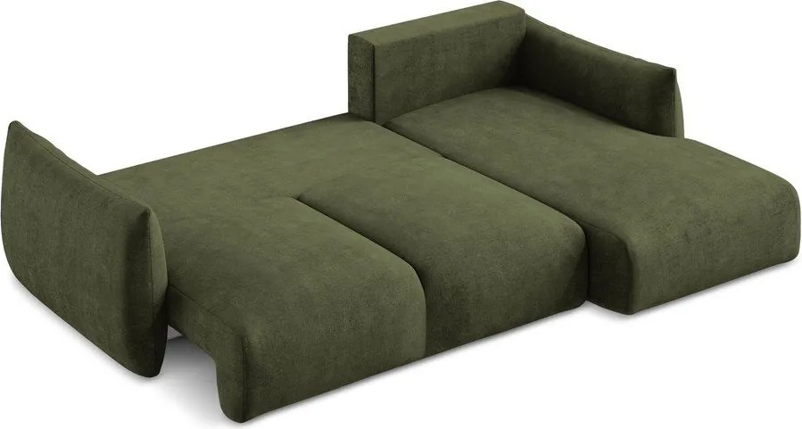 Divano angolare verde allungabile (con penisola a destra/con chaise lounge) con rivestimento in ciniglia Leila – Makamii