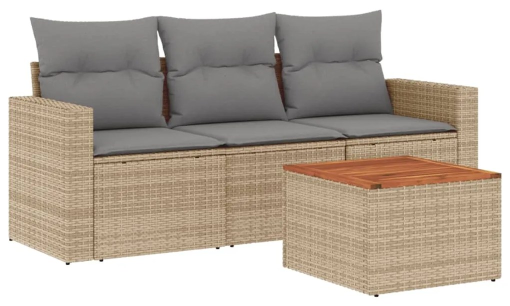 Set divano da giardino 4 pz con cuscini beige misto polyrattan