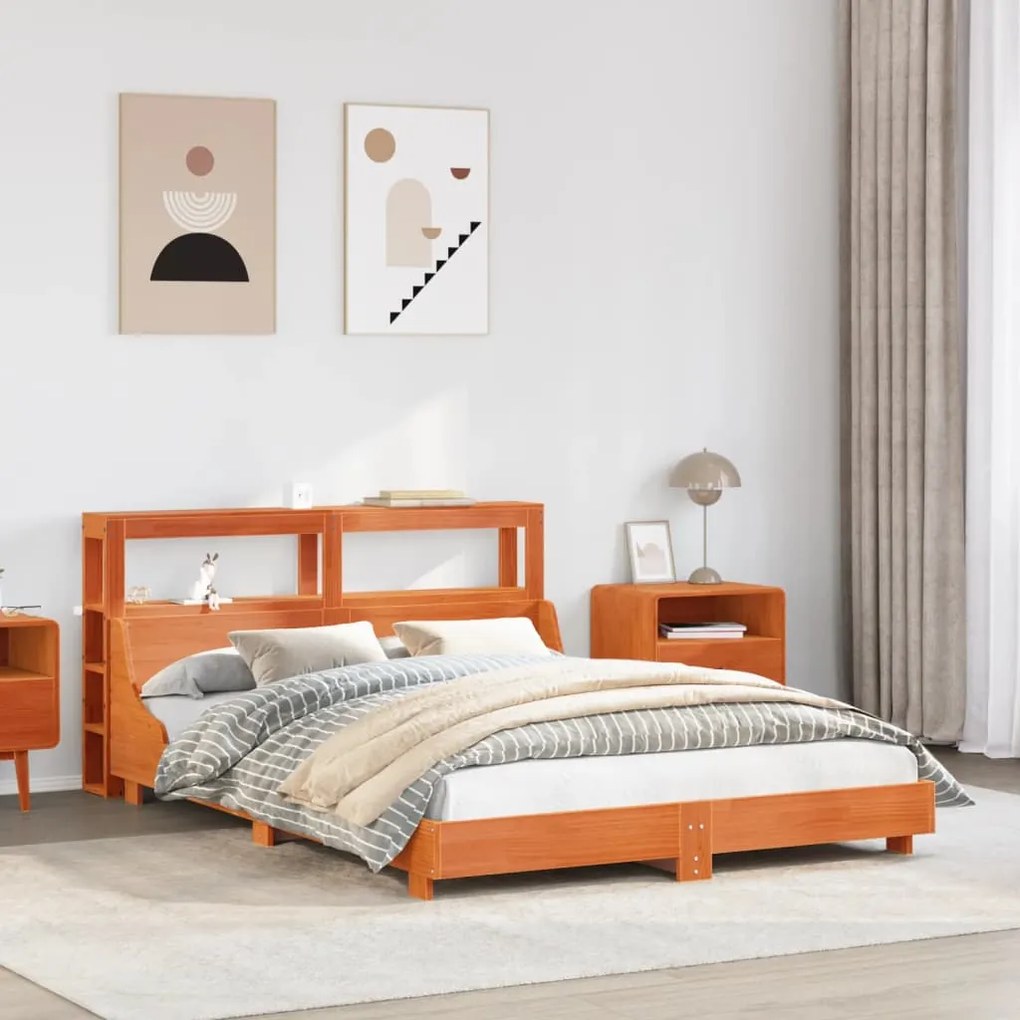 Letto Senza Materasso Marrone Cera 160x200 Cm İn Legno Di Pino /