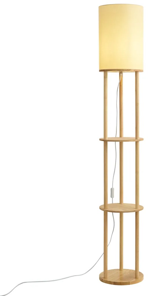 Lampada da terra smart in legno con paralume beige incl. WiFi A60 - Stojon