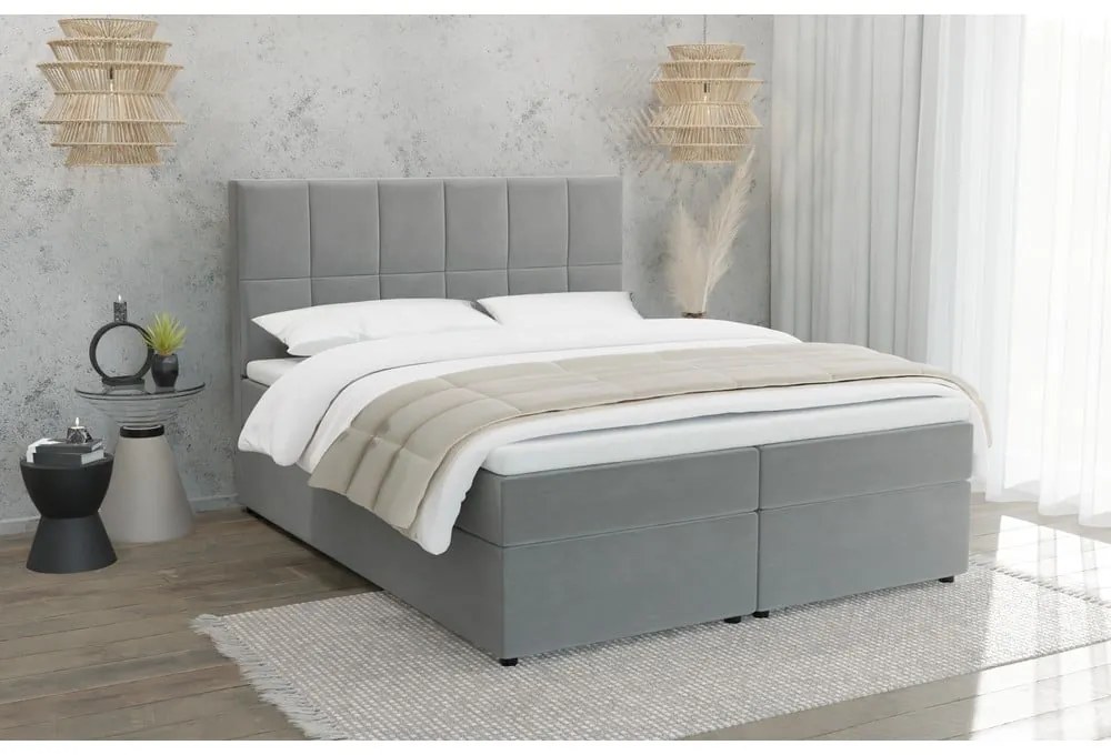 Letto matrimoniale imbottito grigio con spazio contenitivo 140x200 cm Flip - Ropez
