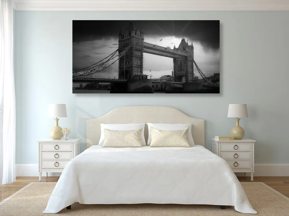 Stampa su tela – Tramonto su Tower Bridge in bianco e nero