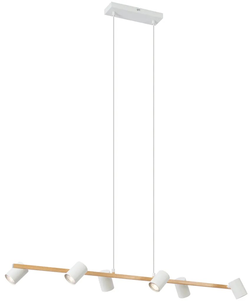 Lampada a sospensione smart in legno con rettangolo bianco a 6 luci con Wifi GU10 - Jeana Straight