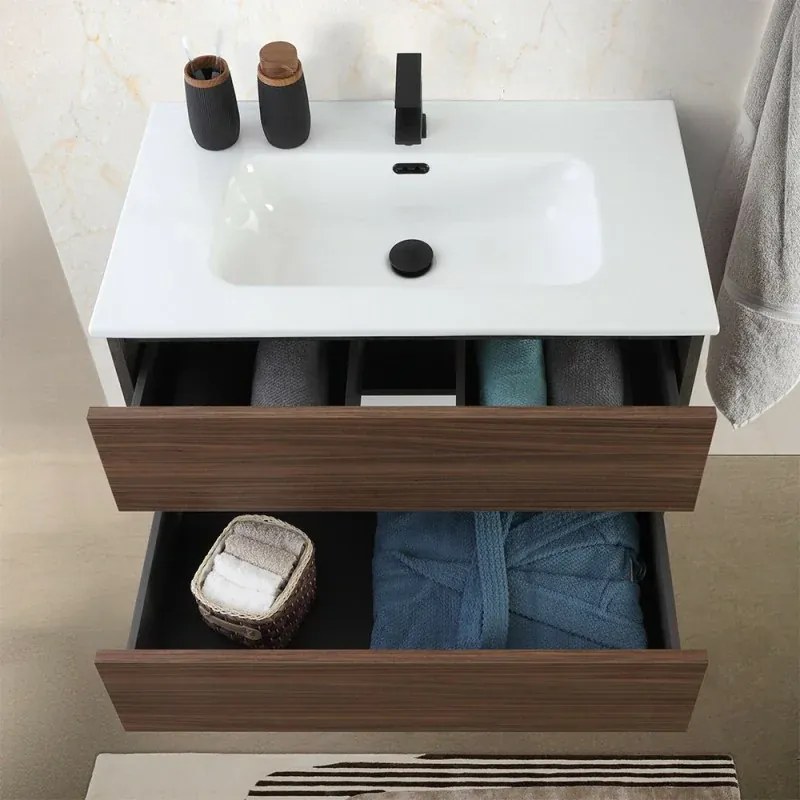 Mobile bagno sospeso 100 cm ossido e noce con cassetti soft-close Kleo