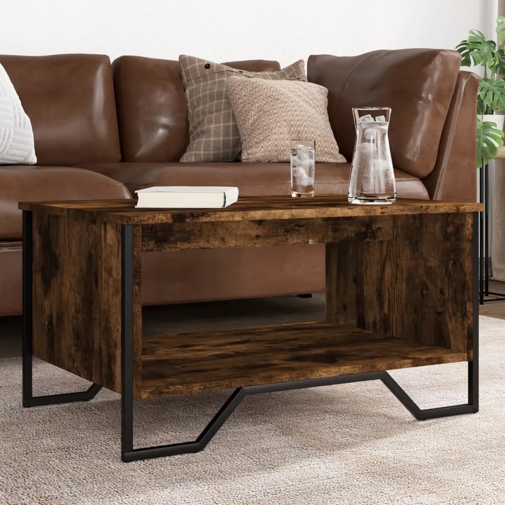 Tavolino Da Salotto Rovere Fumo 75x51x40cm İn Legno Multistrato /