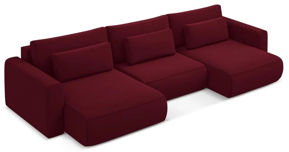Divano angolare burgundy allungabile/con contenitore (a U) con rivestimento in velluto Kapua – Makamii