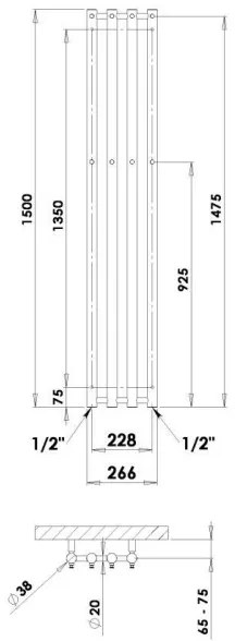 P.M.H. R2C - ROSENDAL Scalda asciugamani da bagno a scala 350 W 150 cm cromo lucido