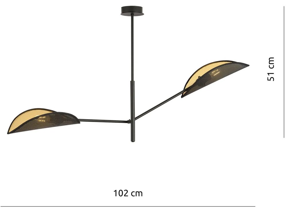 Lampadario 2 Luci Vene In Acciao Nero E Oro Con Bracci Mobili