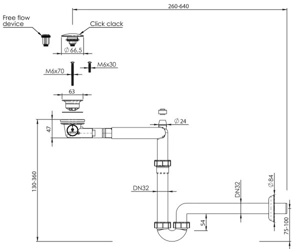 Bruckner - Vasca di raccolta con i rifiuti CLICK-CLACK DN32 bianco/cromo lucido