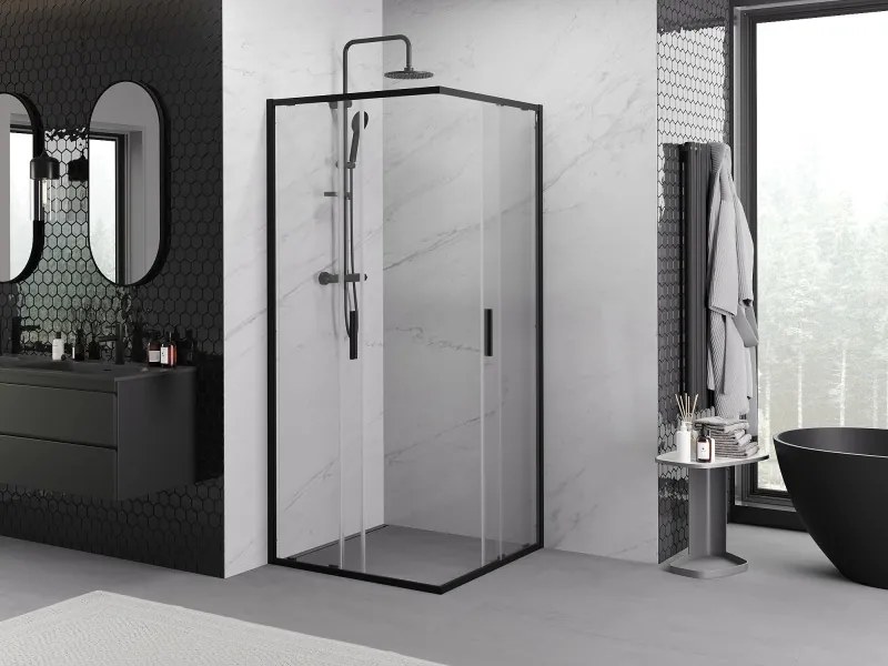 Mexen Exo-S Duo cabina doccia quadrata scorrevole 80 x 80 cm, trasparente, nera - 8111-080-080-70-00