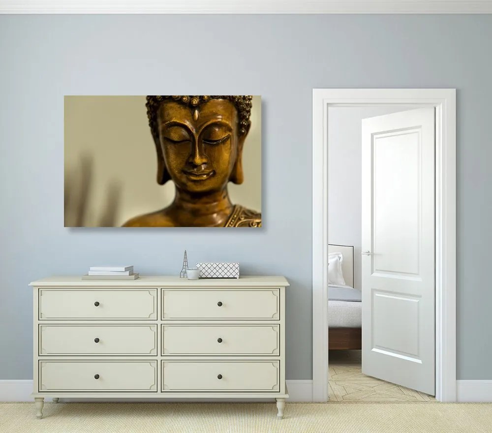 Quadro su tela – Testa di Buddha in bronzo