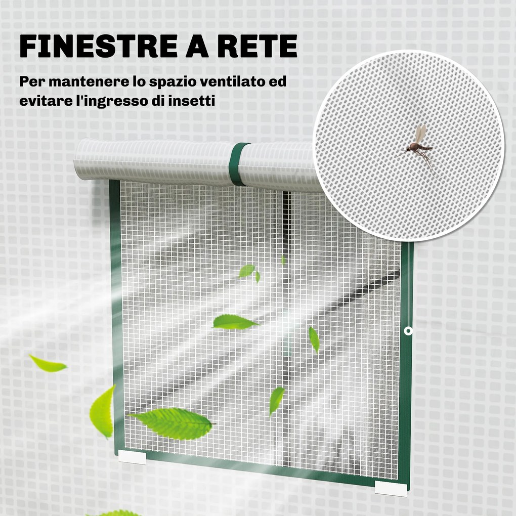 Serra per Piante 196x77x197 cm con 2 Finestre Laterali a Rete e Ingresso Avvolgibile in PE e Acciaio Bianco...