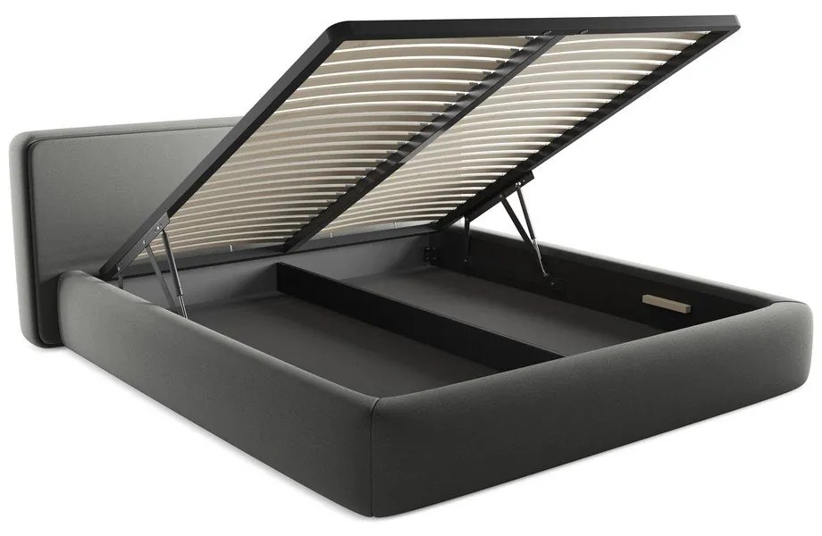 Letto matrimoniale imbottito grigio con contenitore con griglia 180x200 cm Kiana - Makamii