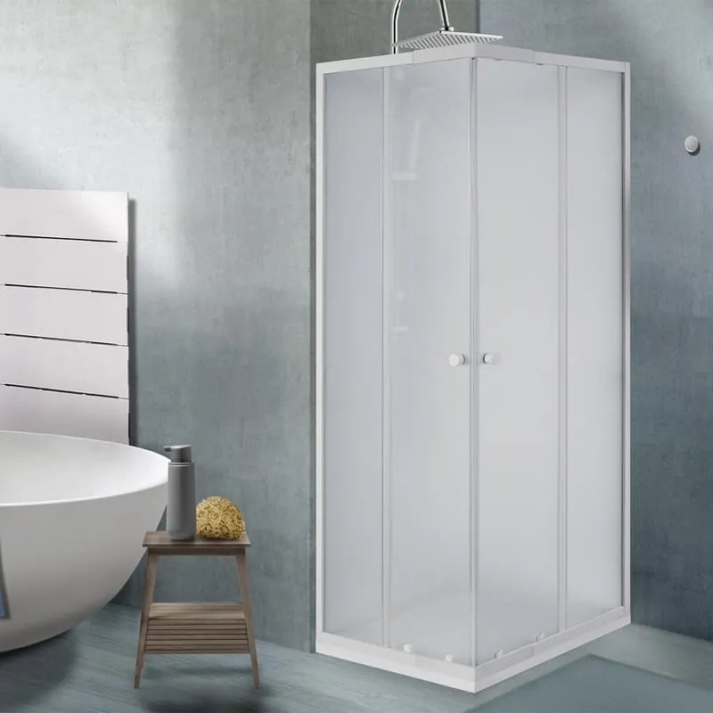 Box doccia angolare con porta scorrevole, vetro smerigliato 4 mm, L 100 cm x L 80 cm, H 185 cm, bianco Plumin 2.0