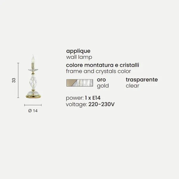 Lampada da tavolo a candela 1306 in vetro soffiato Oro 14x33 cm