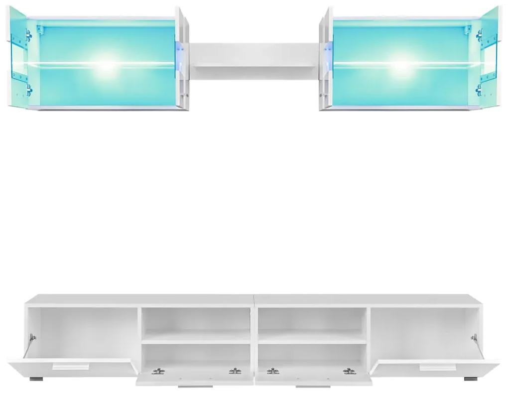 Set parete attrezzata porta tv con luci led 5 pz bianco lucido