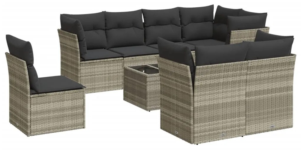 Set divano da giardino 9pz con cuscini grigio chiaro polyrattan