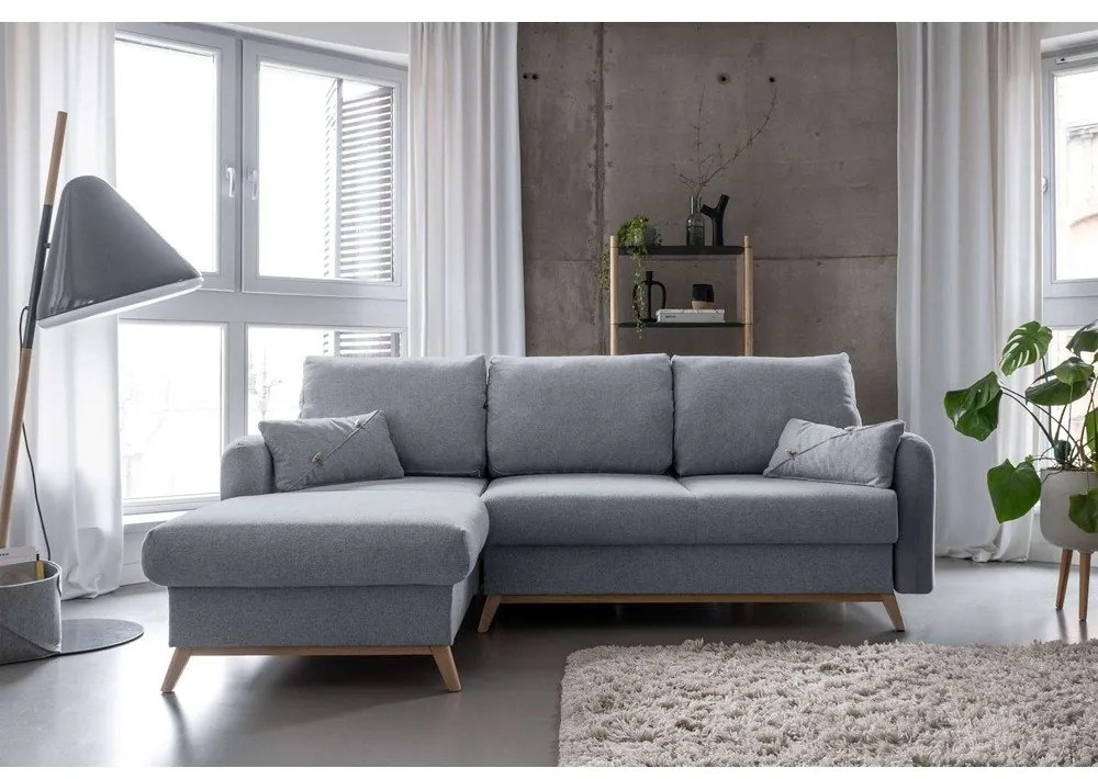 Divano letto angolare grigio chiaro, angolo sinistro Scandic Lagom - Miuform