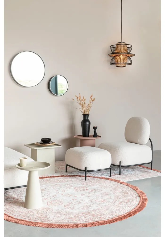 Poggiapiedi color crema con rivestimento in bouclé Hocker Polly – White Label